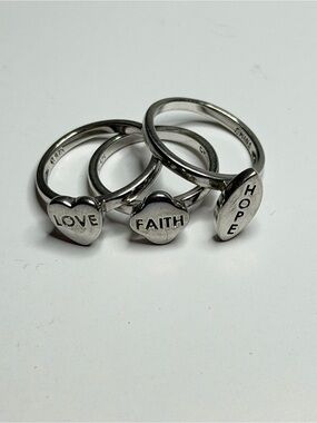 Love Faith Hope Sterling Silver Sentiment Rings - Set of 3